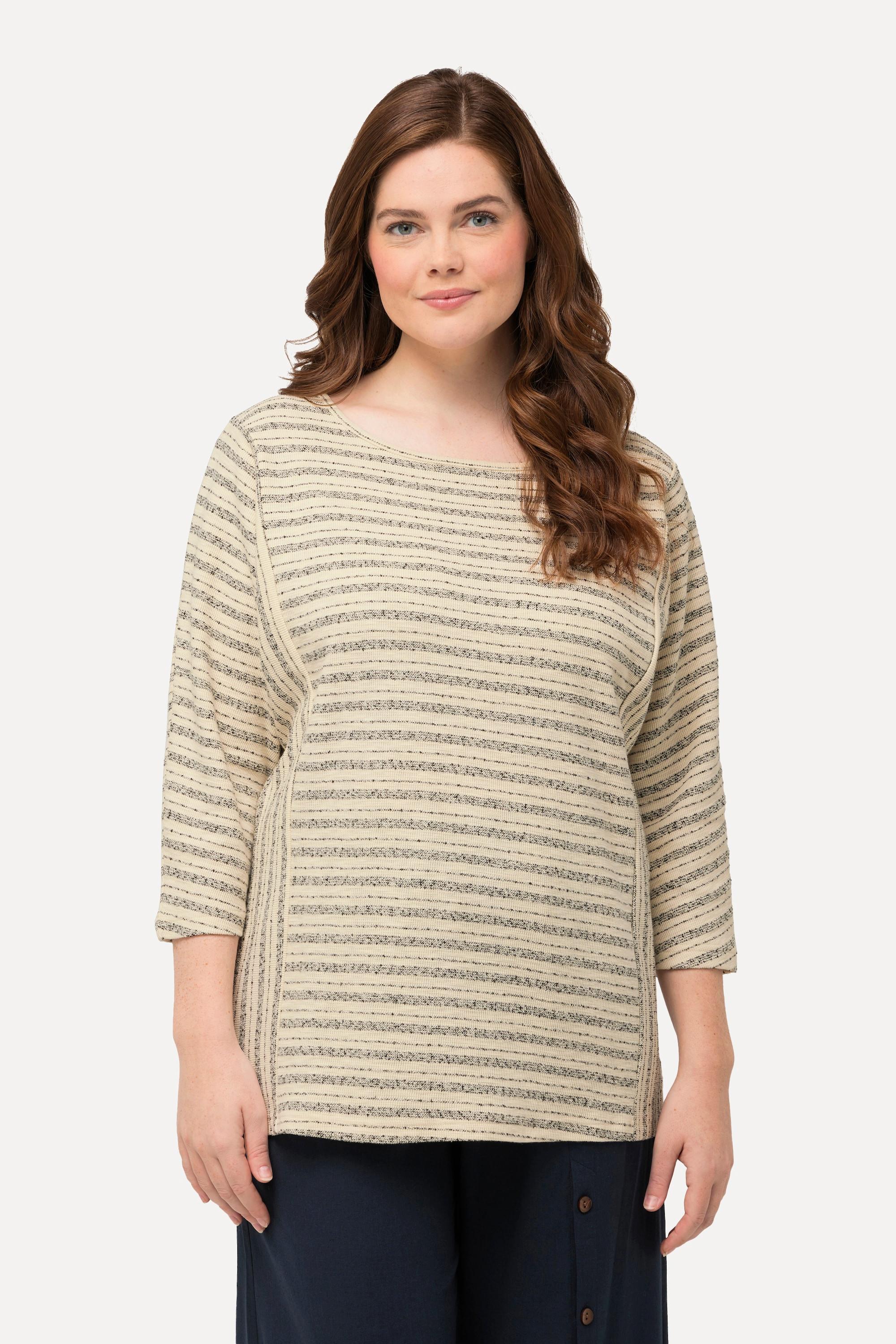 Ulla Popken Sweat-shirt rayé col rond manches 3/4  