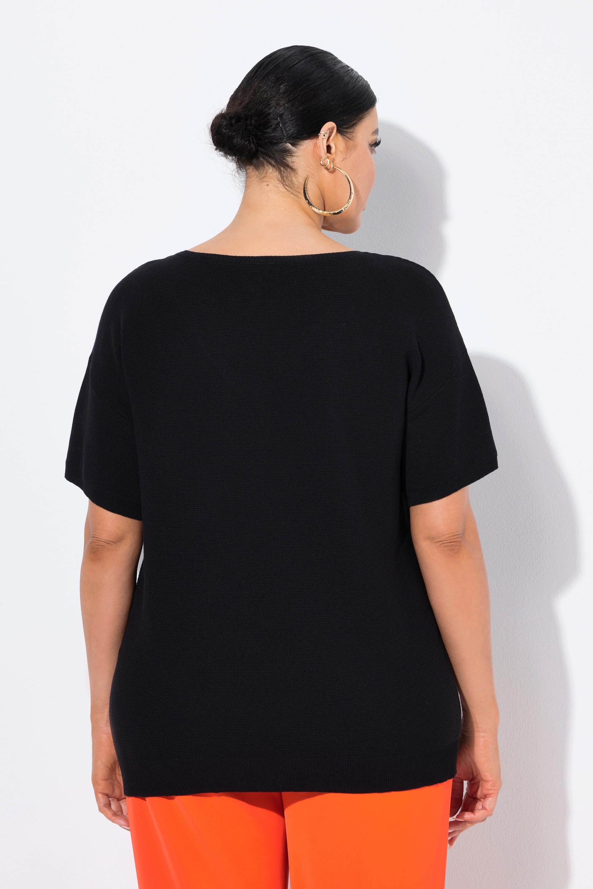 Ulla Popken Pull Côtelé Col en V Manches Courtes  