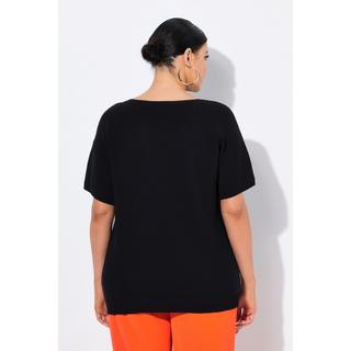 Ulla Popken Pull Côtelé Col en V Manches Courtes  