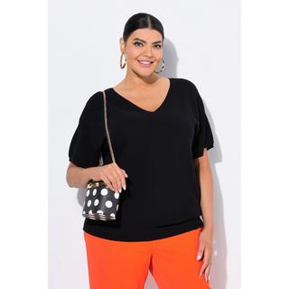 Ulla Popken Pull Côtelé Col en V Manches Courtes  