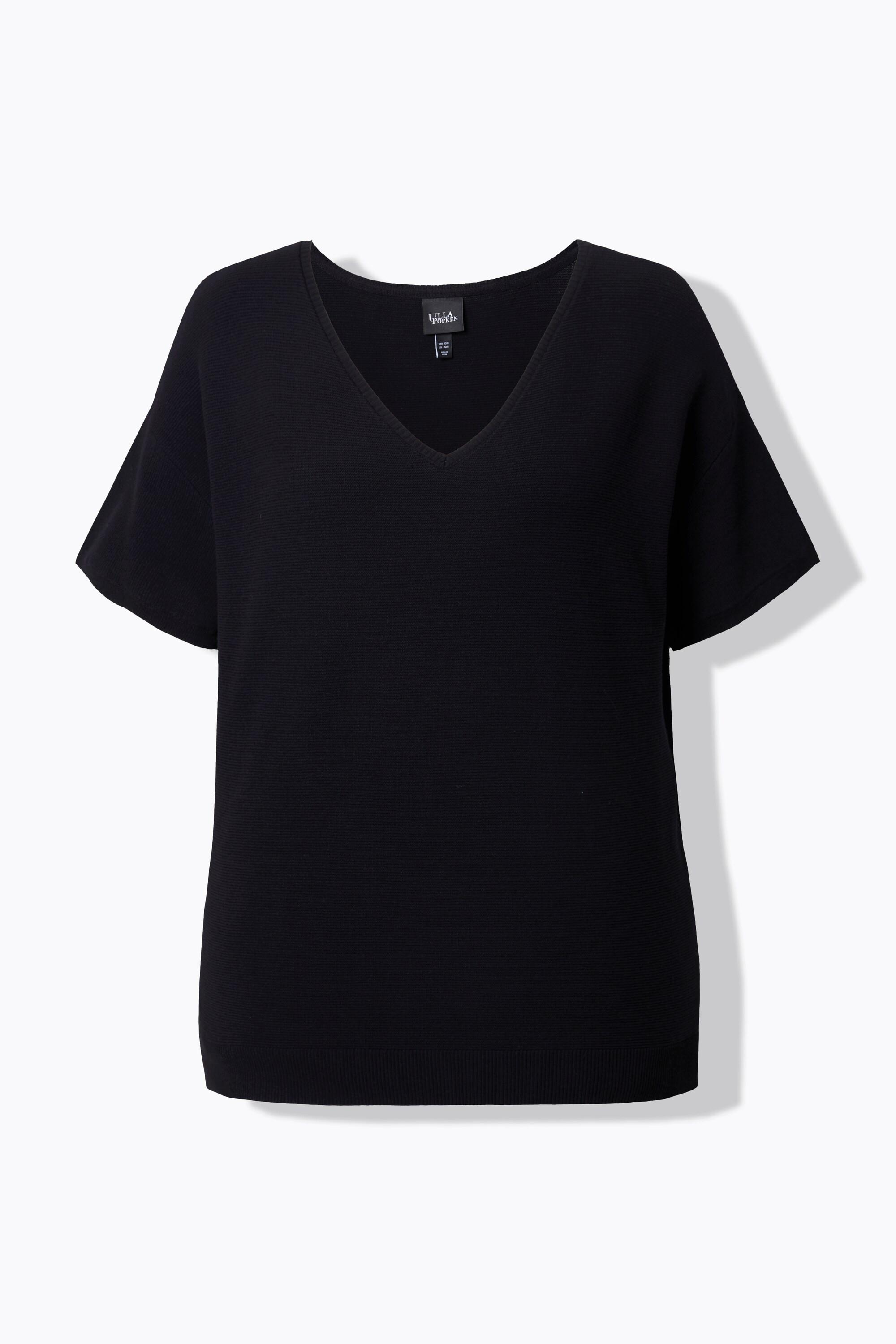 Ulla Popken Pull Côtelé Col en V Manches Courtes  