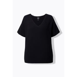 Ulla Popken Pull Côtelé Col en V Manches Courtes  