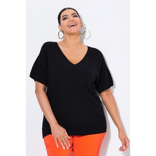 Ulla Popken Pull Côtelé Col en V Manches Courtes  