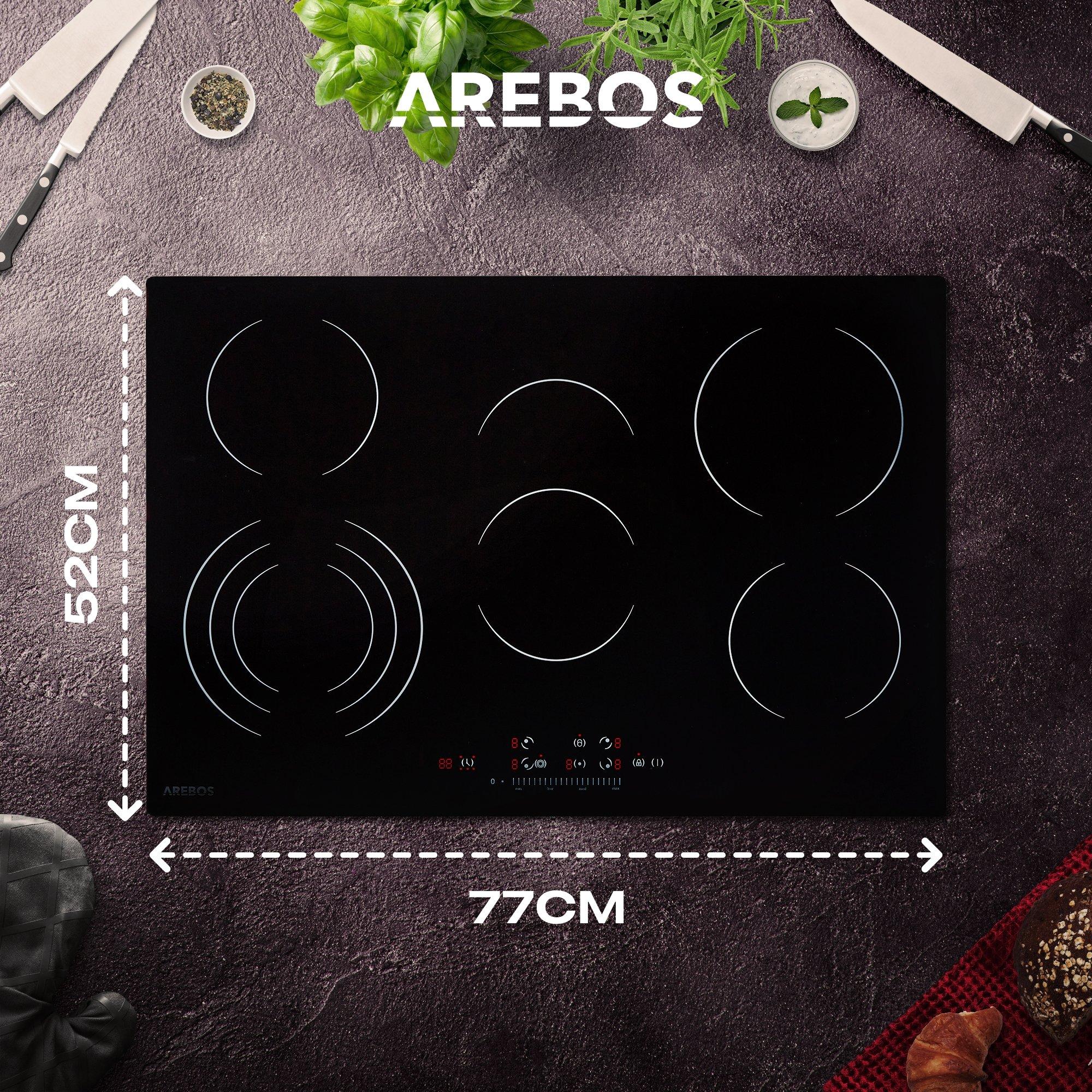 Arebos Table de cuisson vitrocéramique 5 plaques de cuisson capteur tactile 5 zones 8700 W  