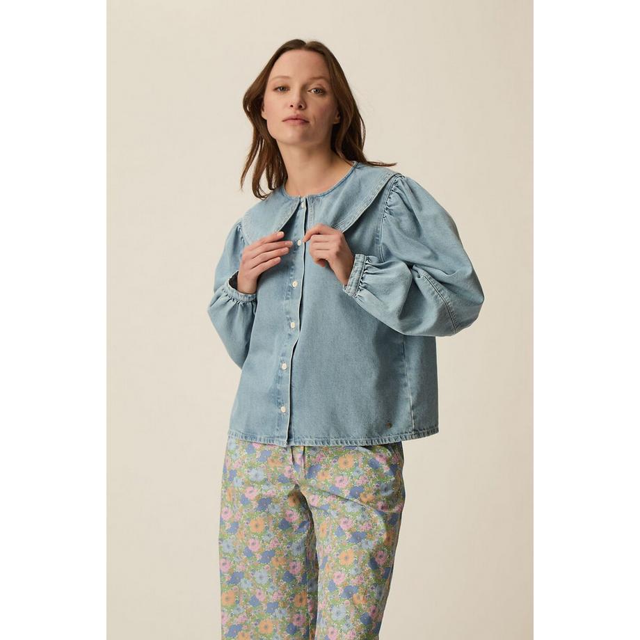 Des Petits Hauts Camicetta Denim Collo Claudine  