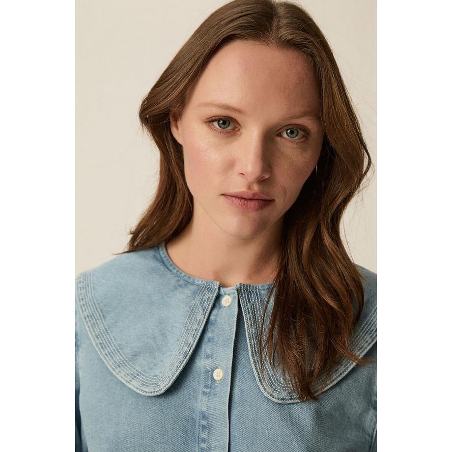 Des Petits Hauts Camicetta Denim Collo Claudine  