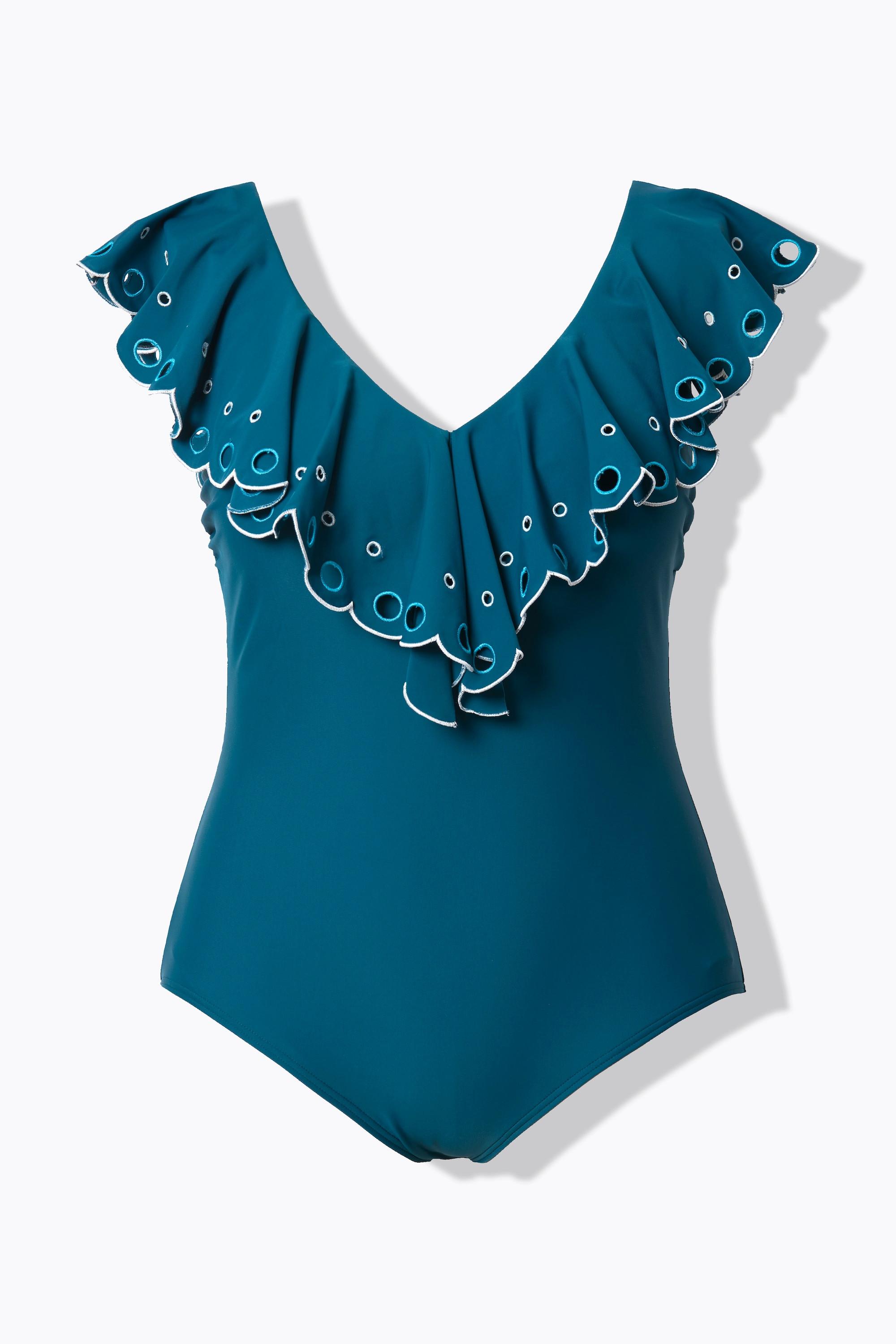 Ulla Popken Volant Stickerei Softcup Badeanzug  