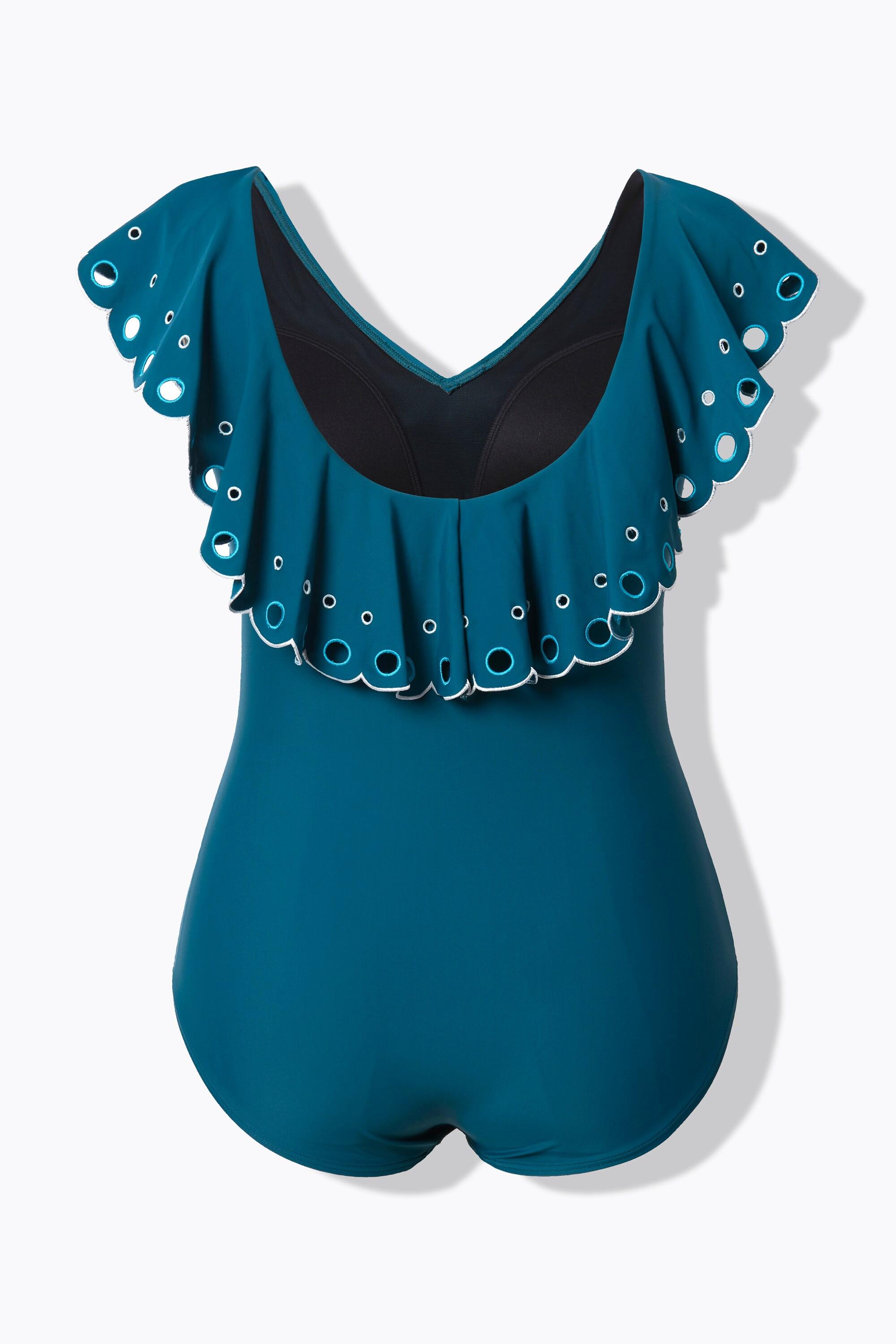 Ulla Popken Volant Stickerei Softcup Badeanzug  