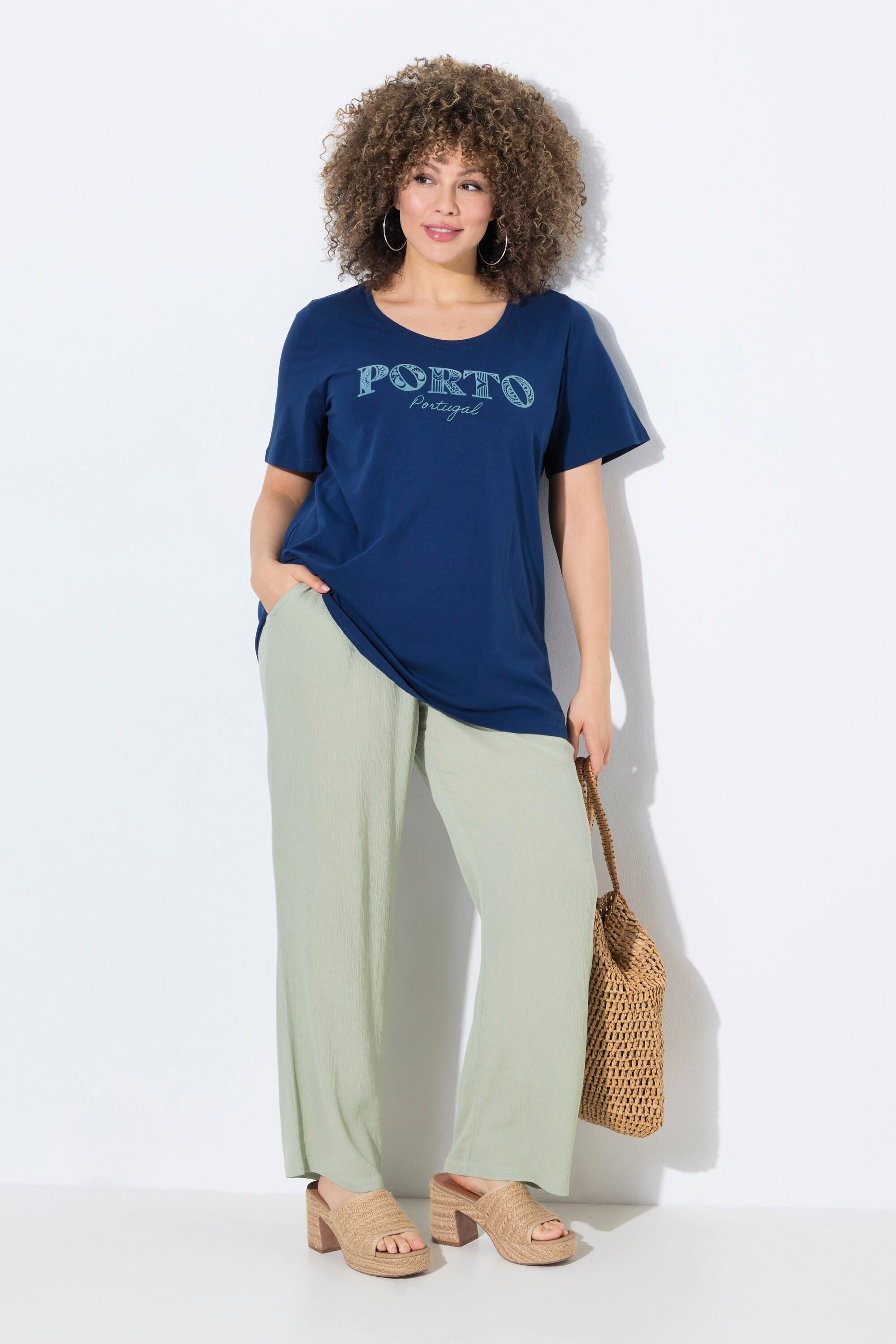 Ulla Popken Pantalon Rose jambe large taille élastique crêpe de viscose  