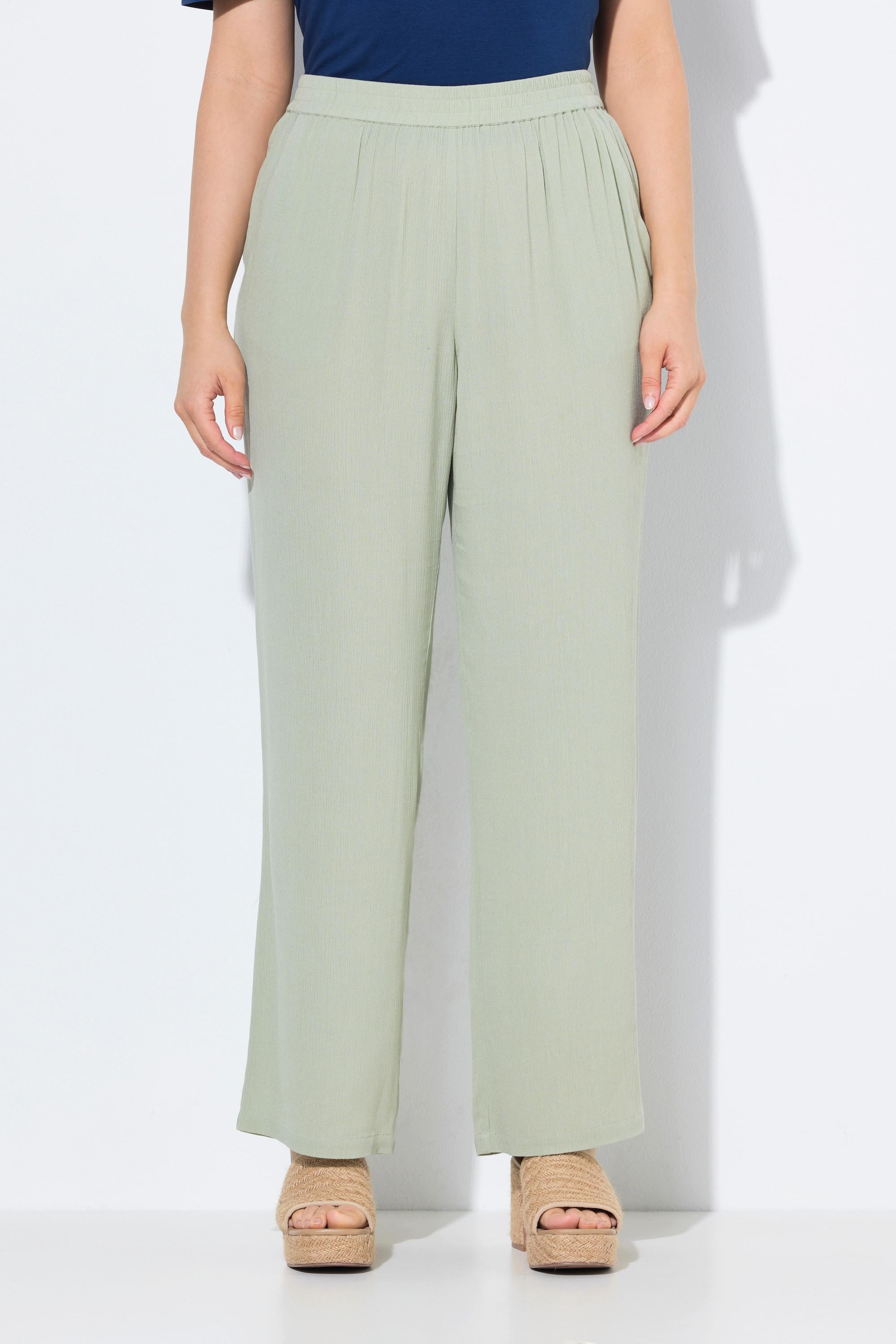 Ulla Popken Pantalon Rose jambe large taille élastique crêpe de viscose  