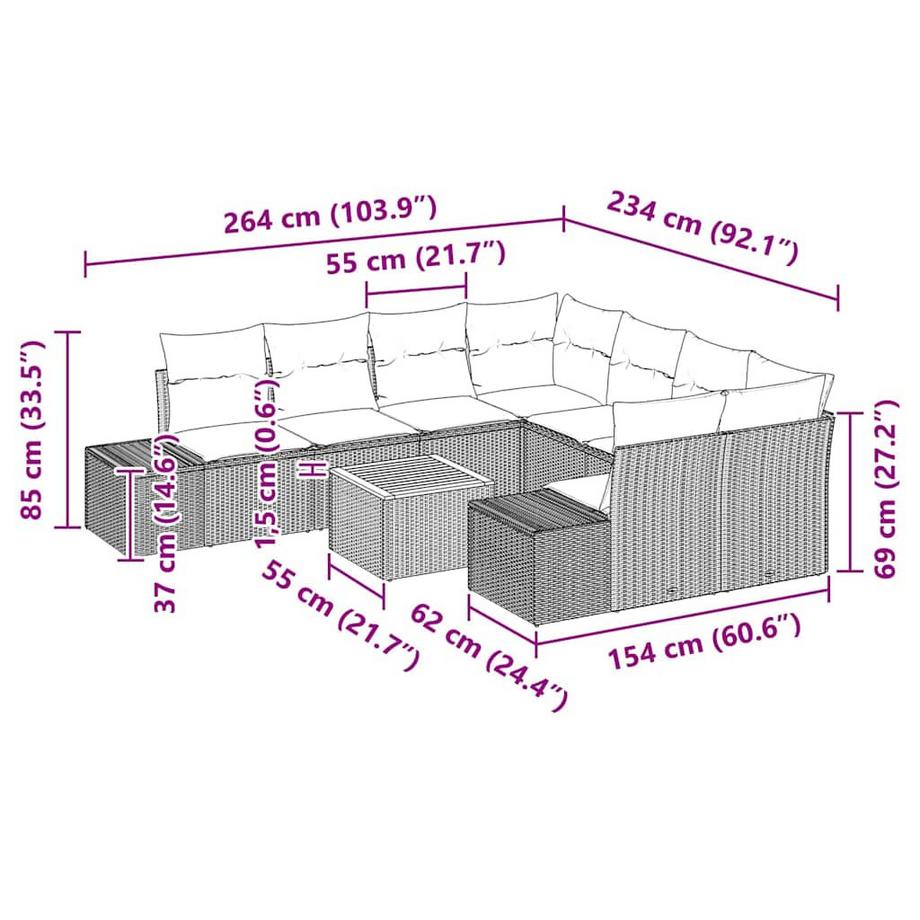 VidaXL Set Divano da Giardino Polyrattan  