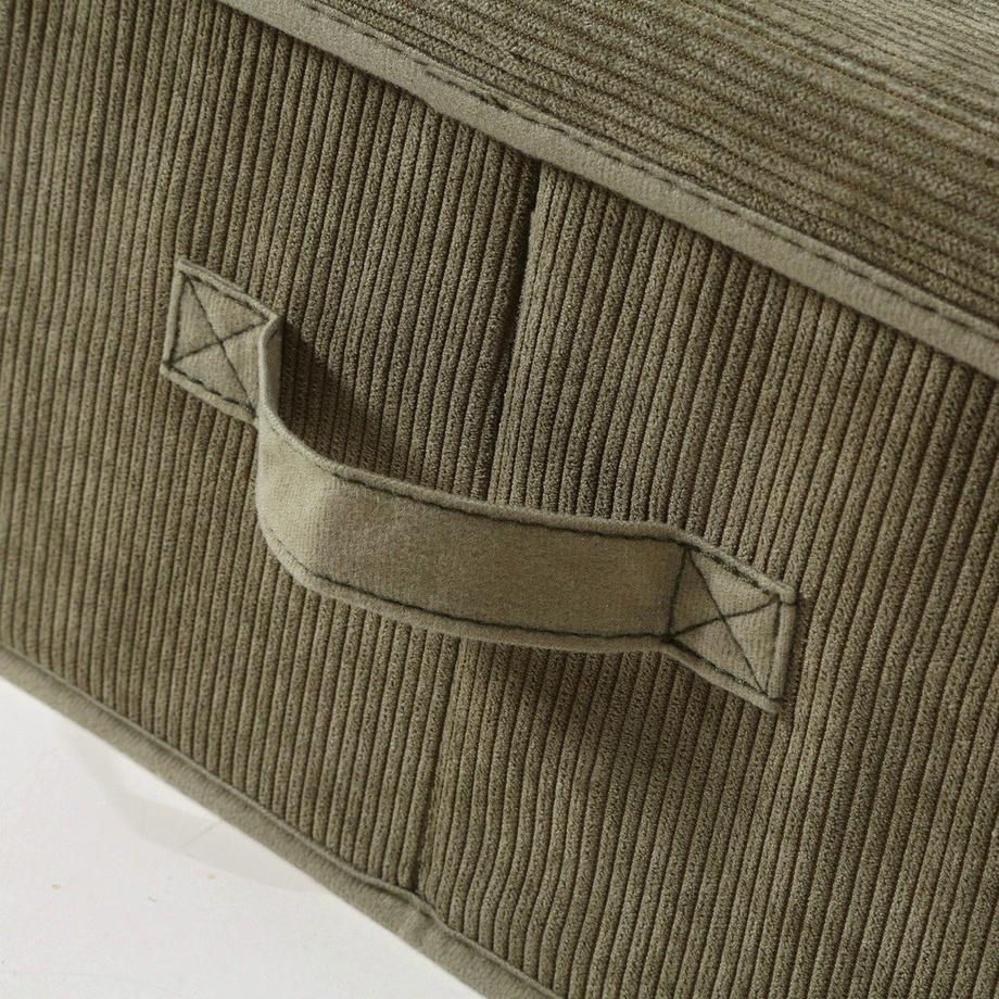 Calicosy Aufbewahrungsbox aus Kordstoff in Khaki mit transparentem Fenster - L40 cm  