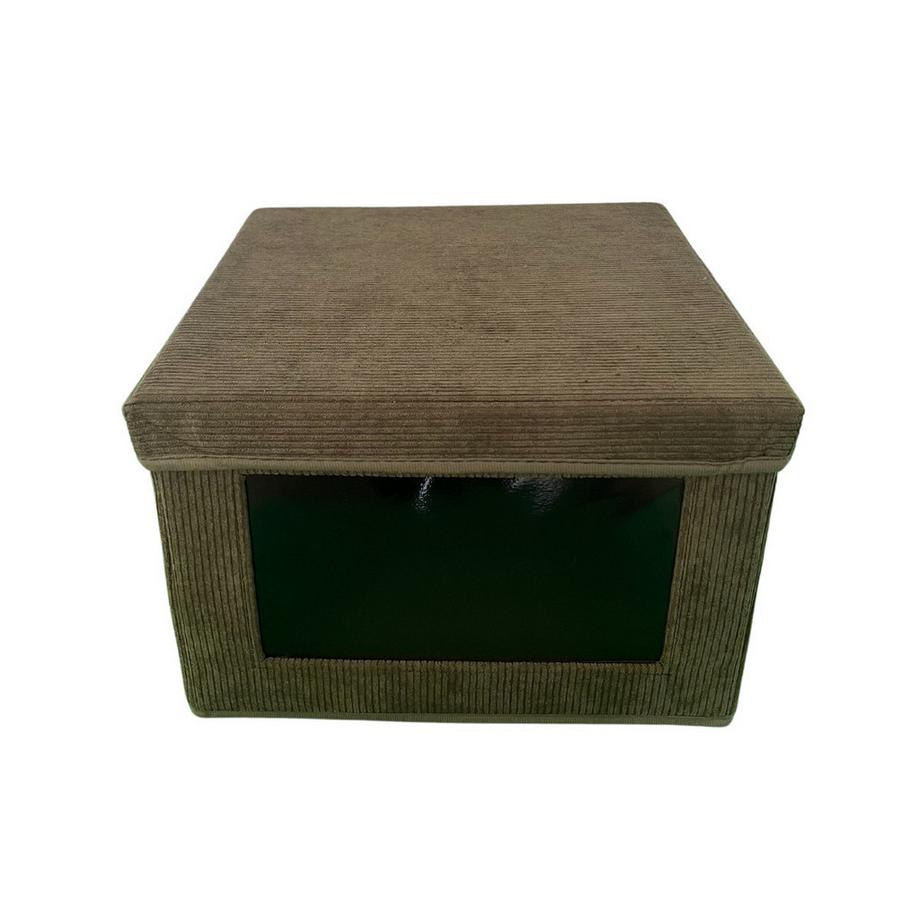 Calicosy Aufbewahrungsbox aus Kordstoff in Khaki mit transparentem Fenster - L40 cm  