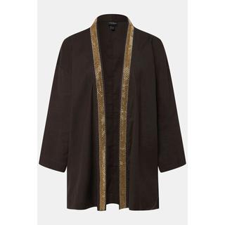 Ulla Popken  Veste kimono. Col châle. Lin mélangé. Galon en perles. 