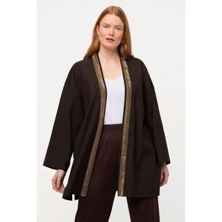 Ulla Popken Kimono-Jacke Schalkragen Leinenmix Perlenborte  