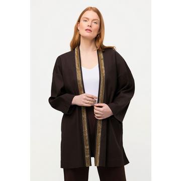 Veste kimono. Col châle. Lin mélangé. Galon en perles.