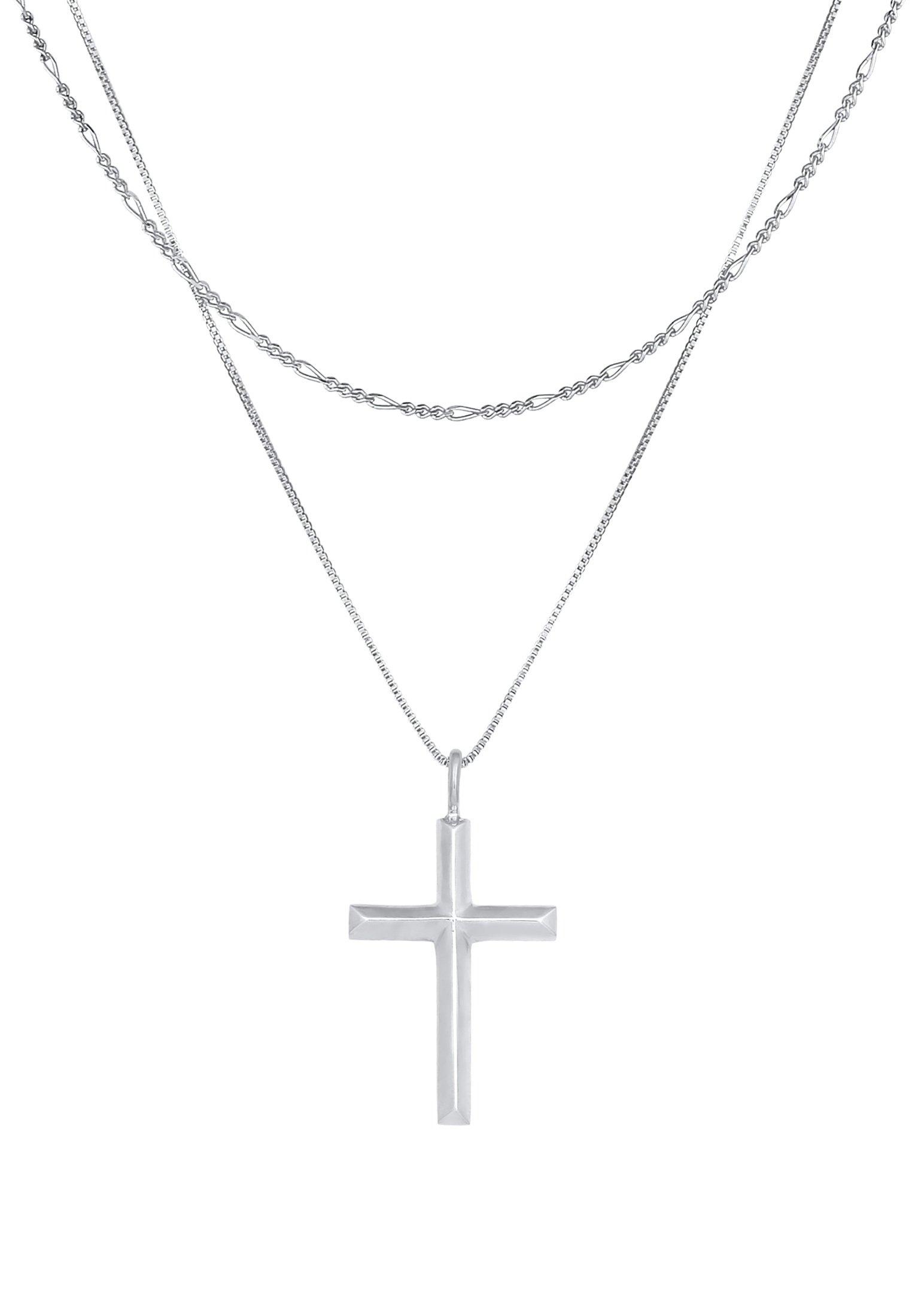 Kuzzoi  Collier Herren Layer Kreuz Religion 925 Silber 