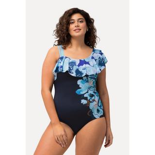 Ulla Popken  One-Shoulder-Badeanzug, Blüten, Softcups, Volant 