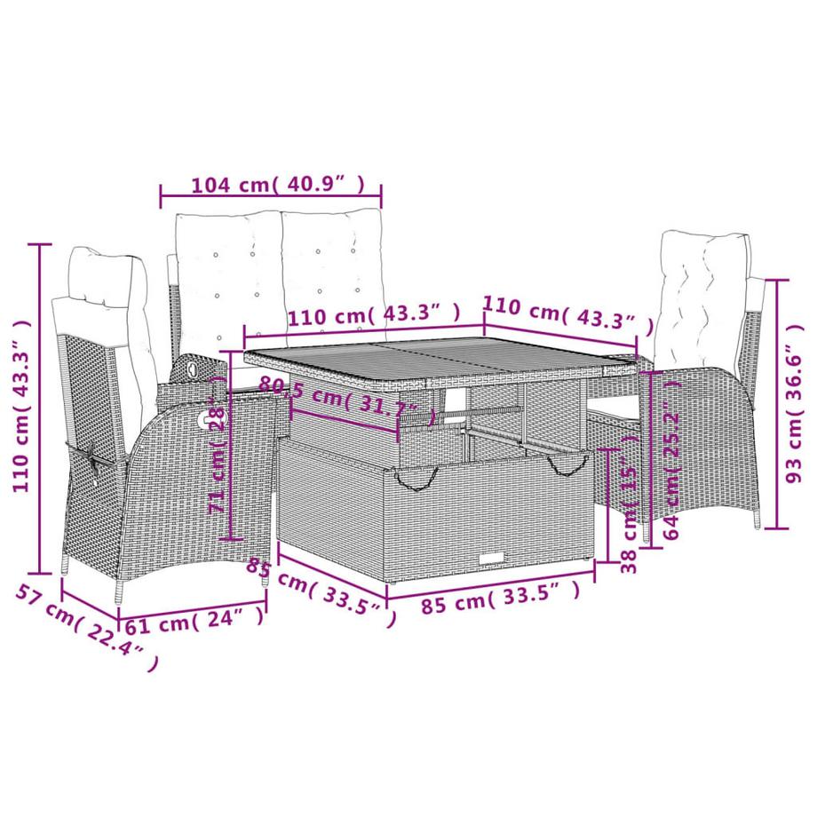VidaXL Ensemble de salle à manger de jardin rotin synthétique  