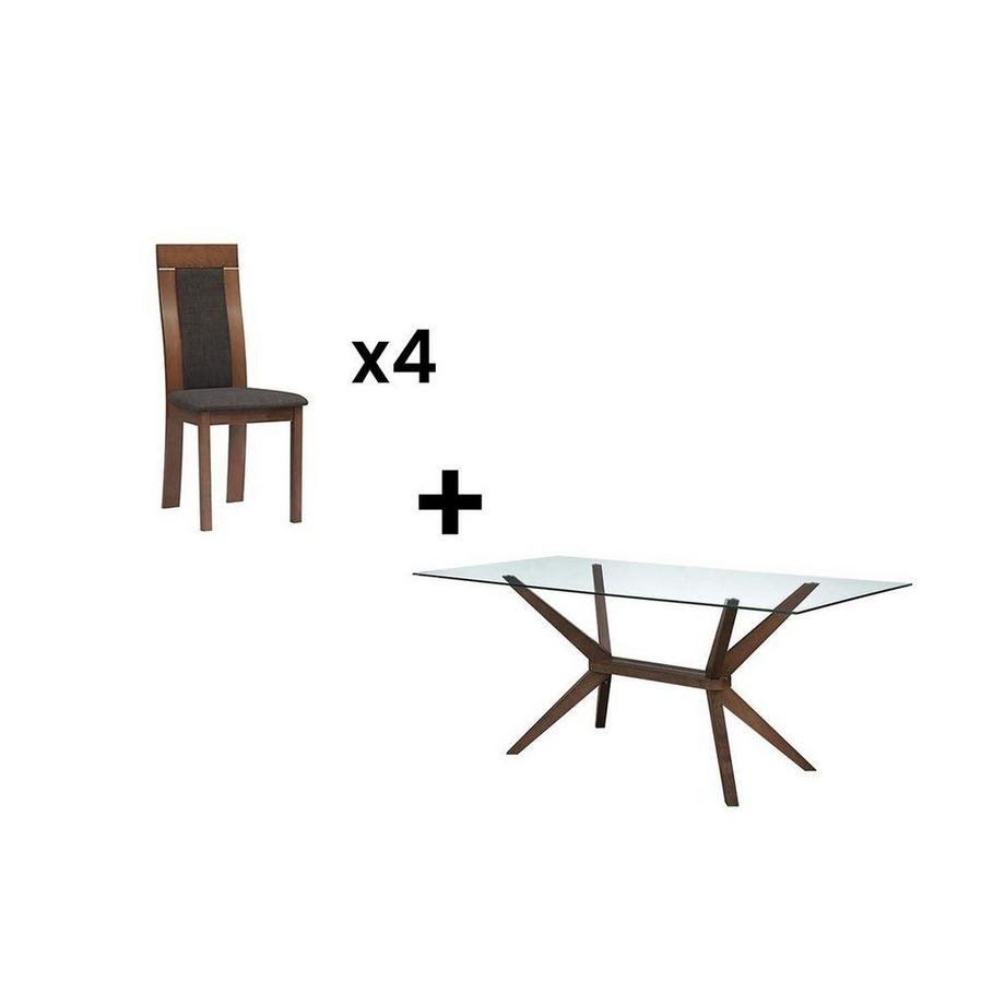 Vente-unique  Ensemble table + 4 chaises BELINDA Hêtre Noyer 