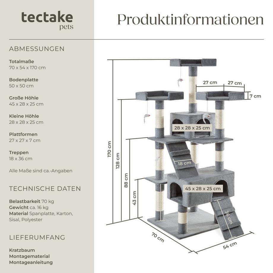 Tectake  Albero tiragraffi  Barney 170 cm 