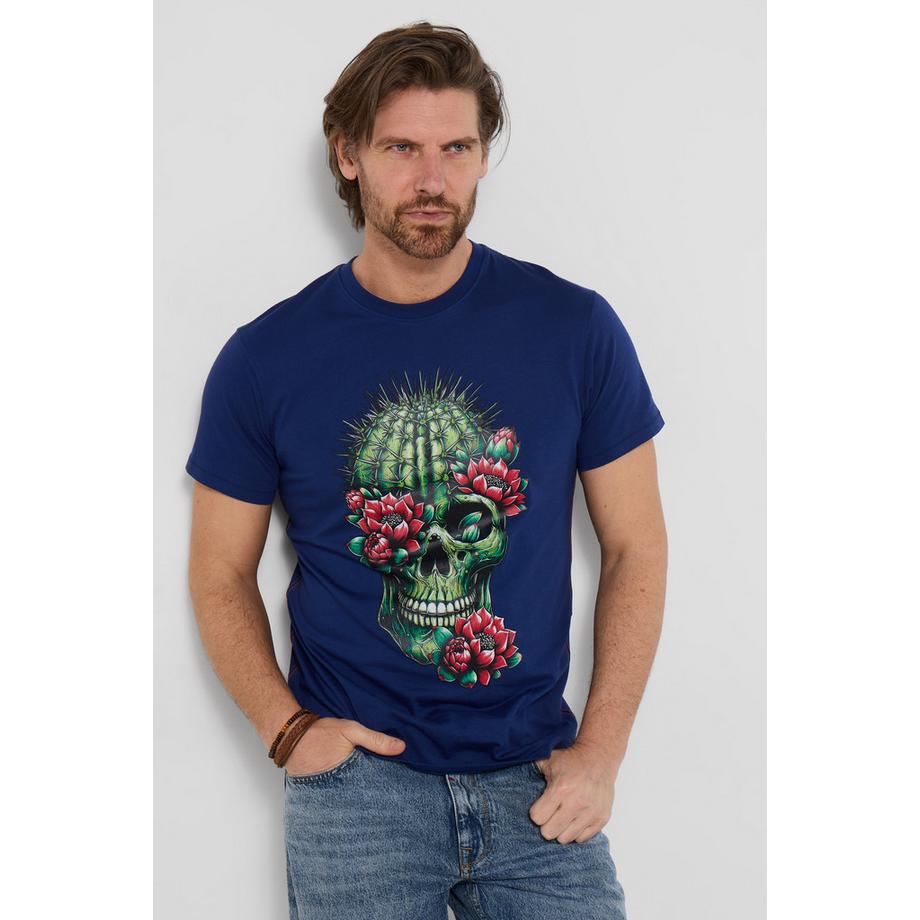 Graphic-T-Shirt mit Kaktus-Totenkopf-Print