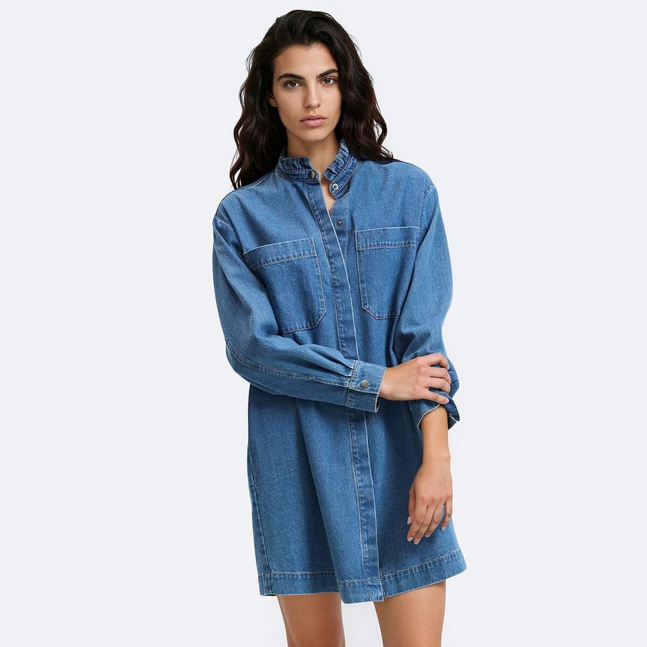 La Redoute Collections Robe droite en jean manches longues  