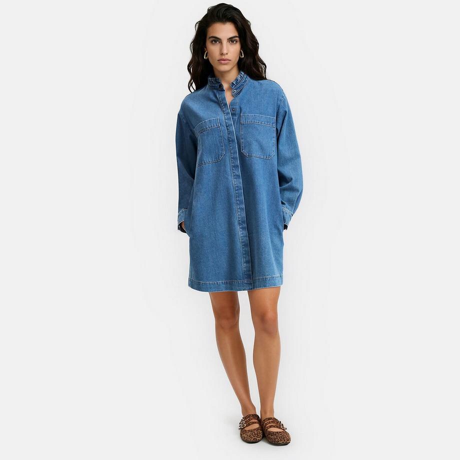 Robe courte à col volanté en denim