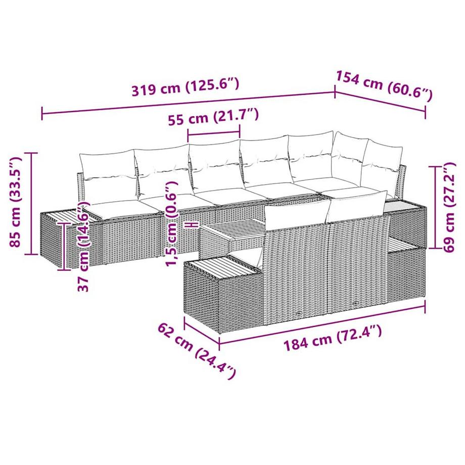 VidaXL Canapé d’extérieur poly rattan  