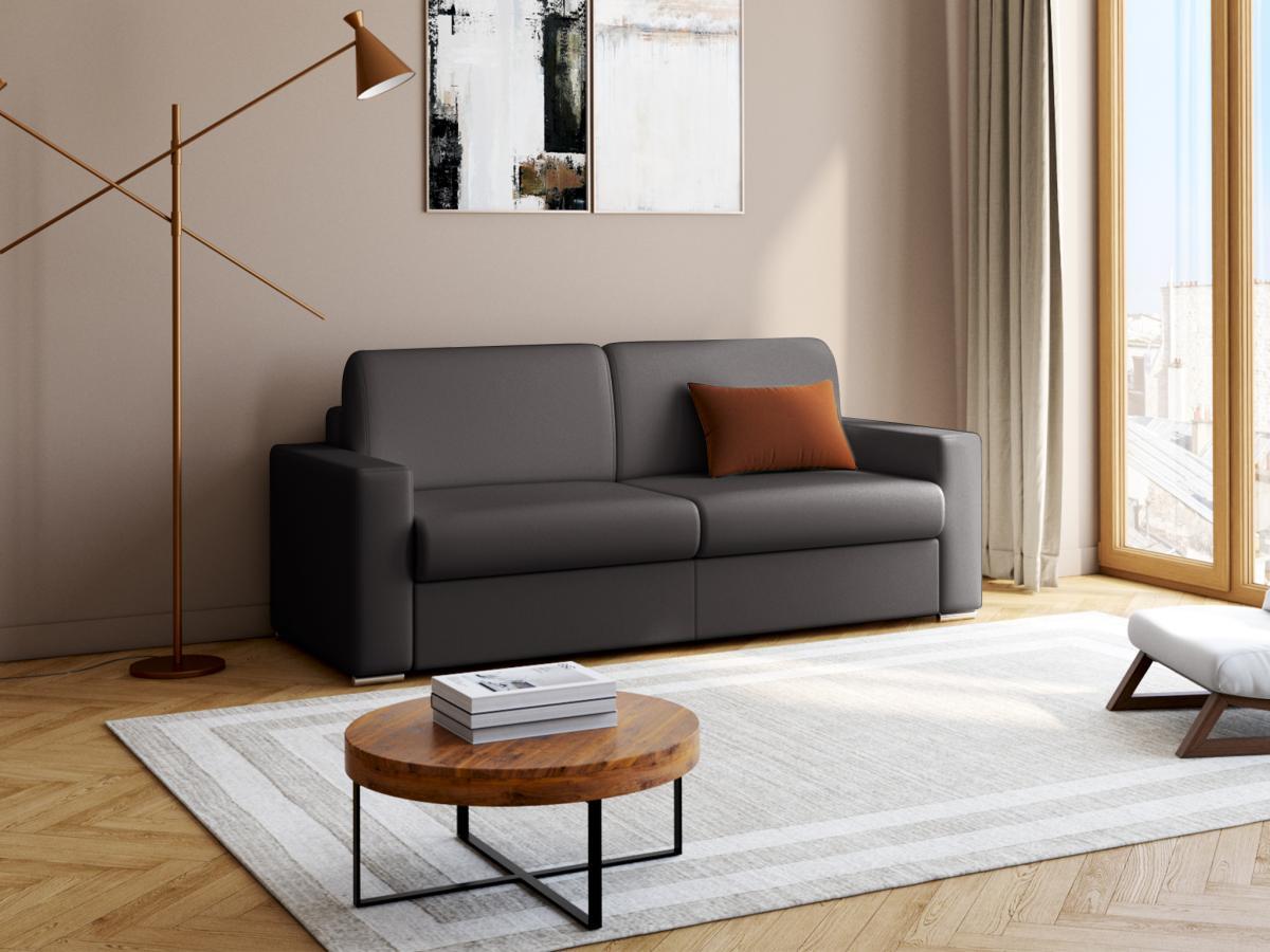 LINEA SOFA Schlafsofa mit Matratze 4-Sitzer Kunstleder - Schwarz - Liegefläche: 160 cm - Matratzenhöhe: 18 cm mit Memory Schaum - CALITO  