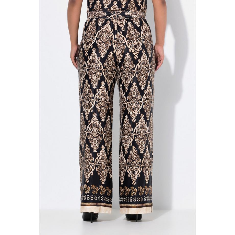 Ulla Popken Pantalon en satin jambe droite large taille élastique  