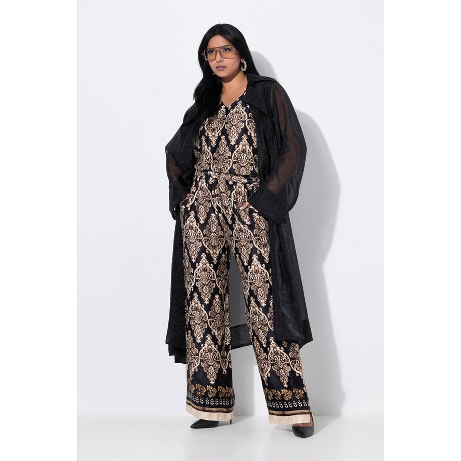 Ulla Popken Pantalon en satin jambe droite large taille élastique  