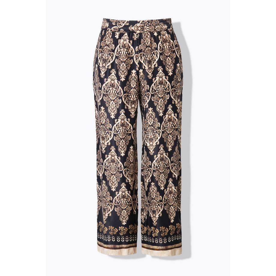 Ulla Popken Pantalon en satin jambe droite large taille élastique  
