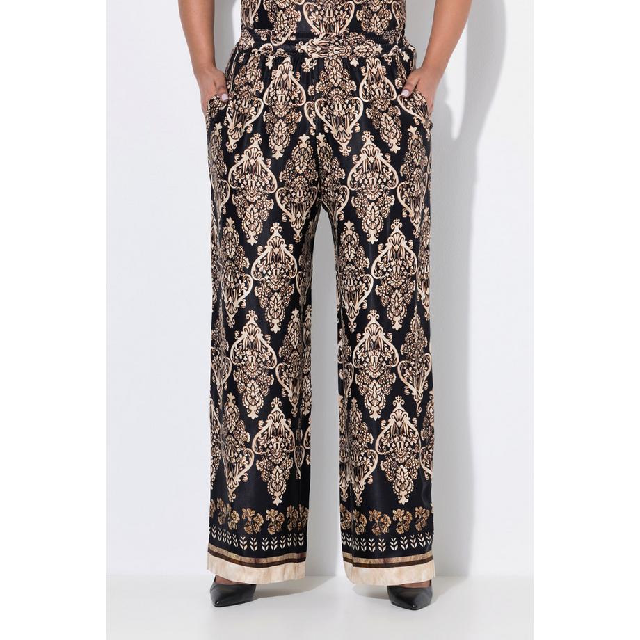 Ulla Popken Pantalon en satin jambe droite large taille élastique  