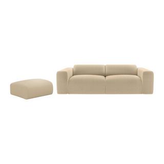 Vente-unique Divano 3 posti e pouf in Tessuto testurizzato Beige - POGNI della Maison Céphy  