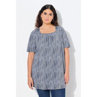 Ulla Popken  T-shirt long, motifs petits points, décolleté carré et manches courtes, coupe évasée 