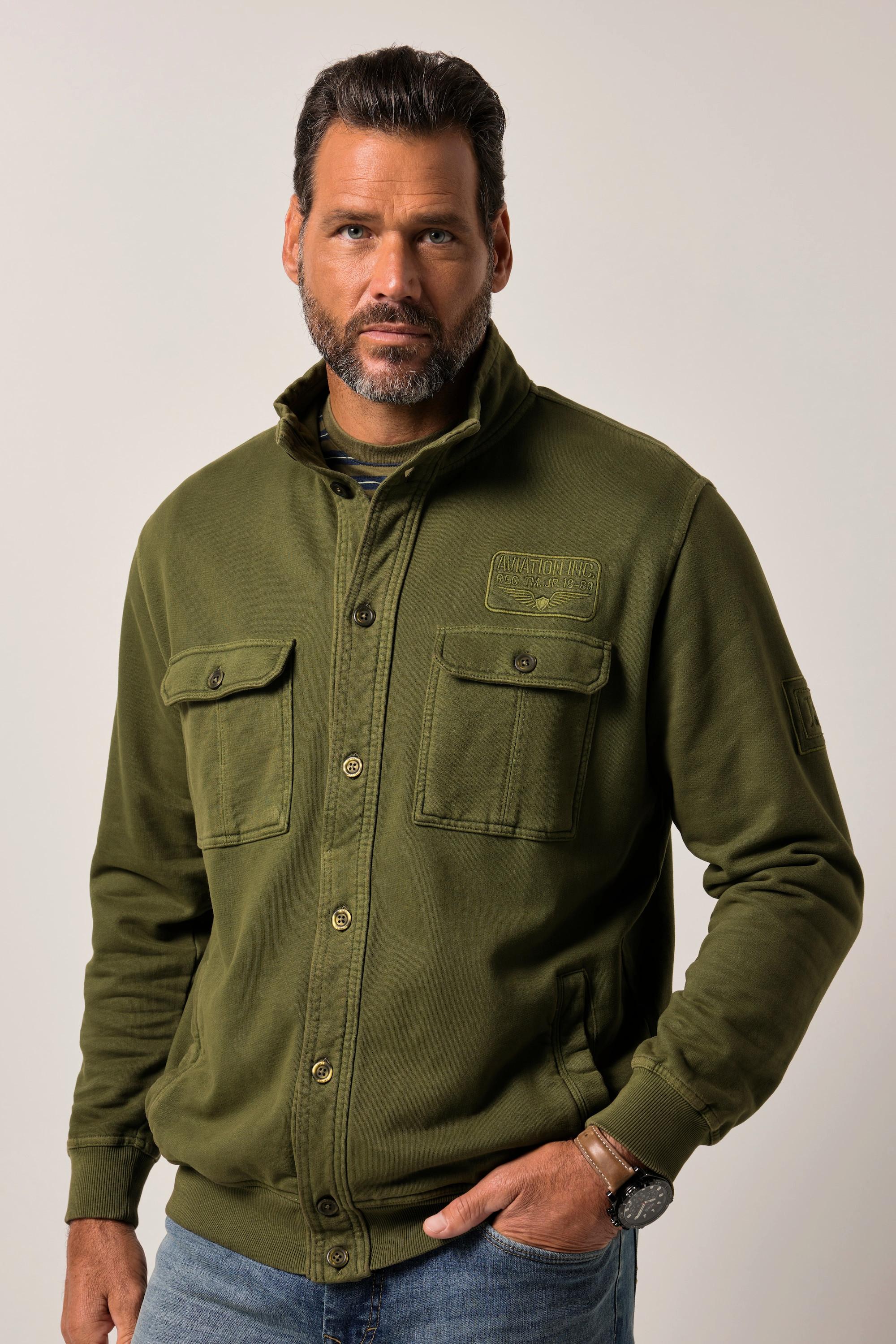 JP1880 Sweatjacke Stehkragen Badges Vintage Look  