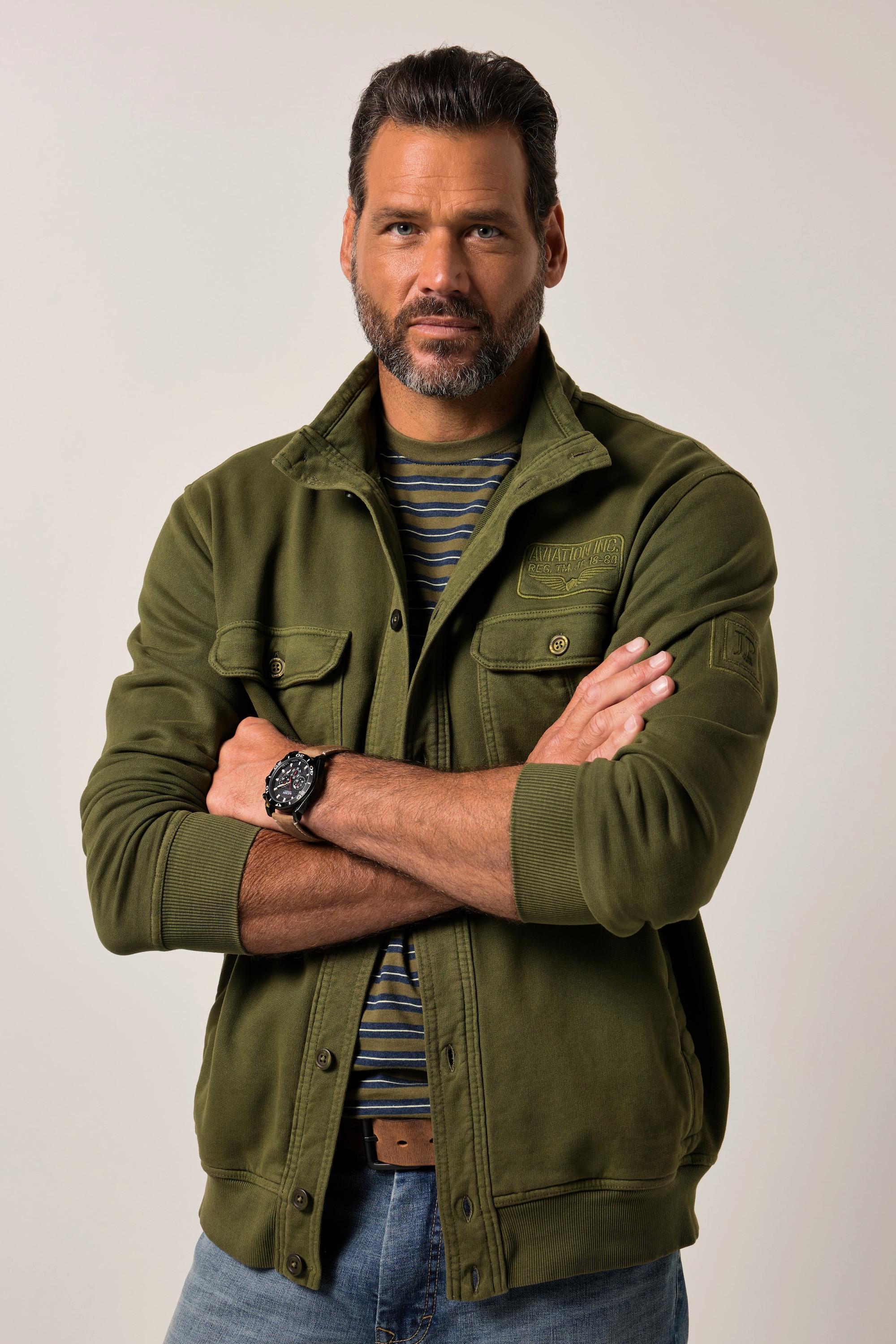 JP1880 Sweatjacke Stehkragen Badges Vintage Look  