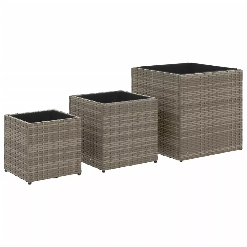 vidaXL Plantenbakken 3 st poly rattan grijs366397