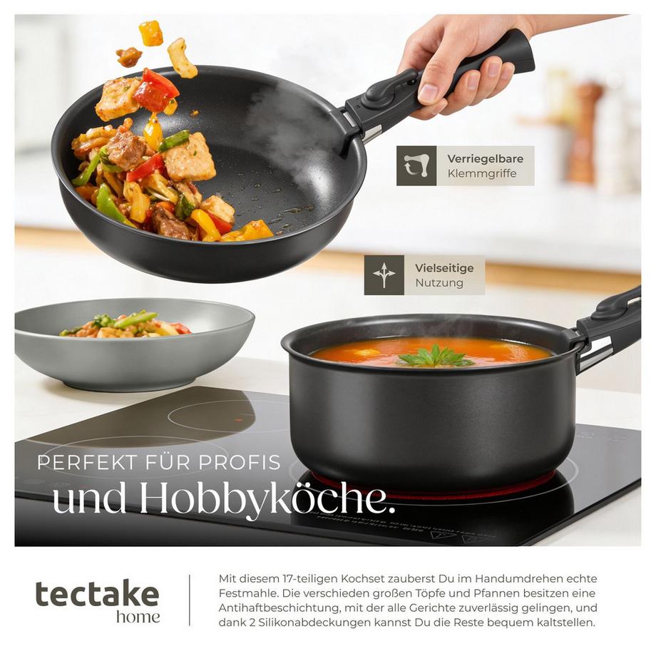 Tectake Ensemble de vaisselle et kit de cuisine Una/Parma Service de table en grès émaillé  