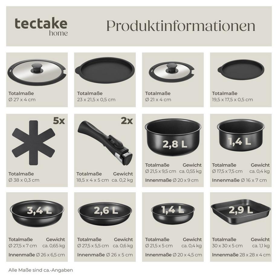 Tectake Set iniziale da cucina Una/Parma Set di stoviglie in gres, smaltate 47 pezzi  