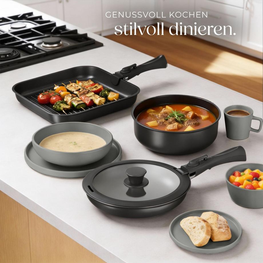 Tectake Set iniziale da cucina Una/Parma Set di stoviglie in gres, smaltate 47 pezzi  