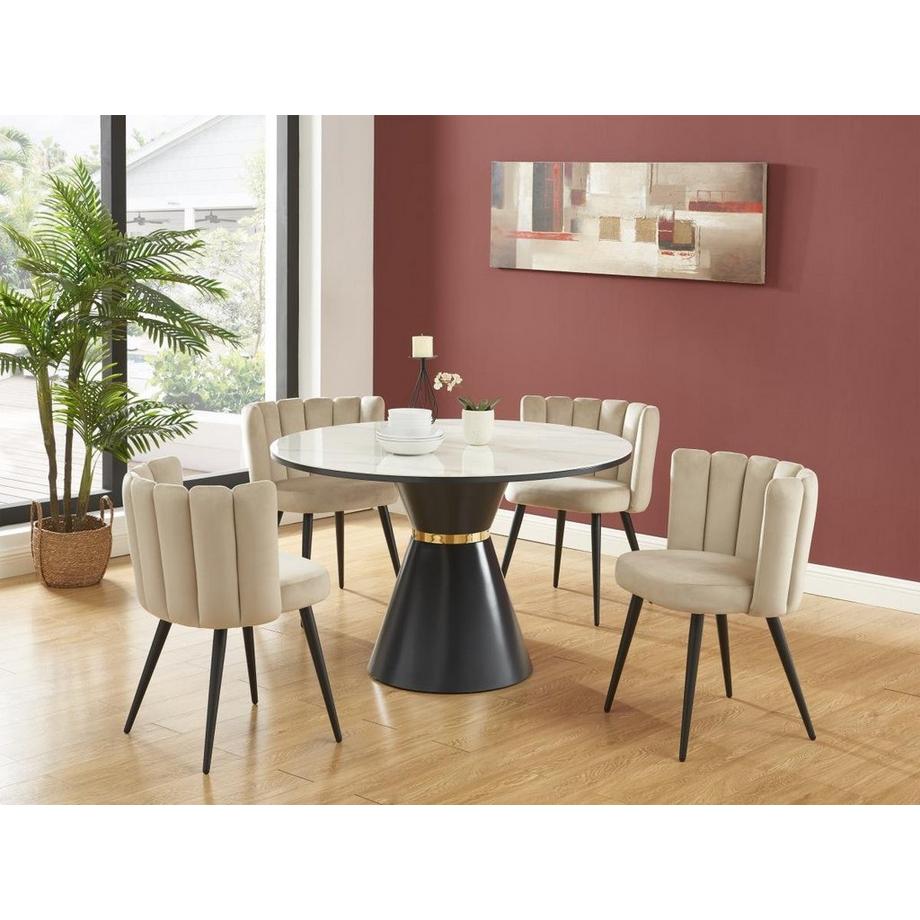 PASCAL MORABITO Lot de 6 chaises en velours et métal noir - Beige - PRANILA de Pascal MORABITO  