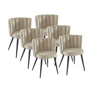 PASCAL MORABITO Lot de 6 chaises en velours et métal noir - Beige - PRANILA de Pascal MORABITO  