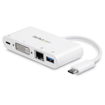 StarTech.com USB-C Multiport Adapter - USB-C auf DVI-D (Digital) Video Adapter mit 60W Power Delivery(Stromversorgung), GbE, USB-A - Tragbares USB-CThunderbolt 3 Mini Laptop Dock