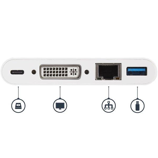 STARTECH.COM  StarTech.com USB-C Multiport Adapter - USB-C auf DVI-D (Digital) Video Adapter mit 60W Power Delivery(Stromversorgung), GbE, USB-A - Tragbares USB-CThunderbolt 3 Mini Laptop Dock 