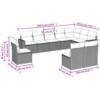 VidaXL Ensemble de canapés de jardin rotin synthétique  