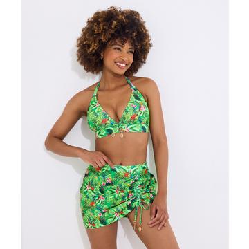 Jupe de Bain Froncée Imprimé Tropical