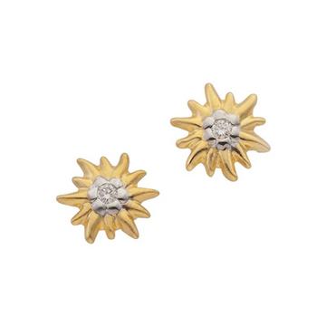 Clous d'oreilles bicolores or jaune/blanc 750 diamant 0.03ct. 7x8mm