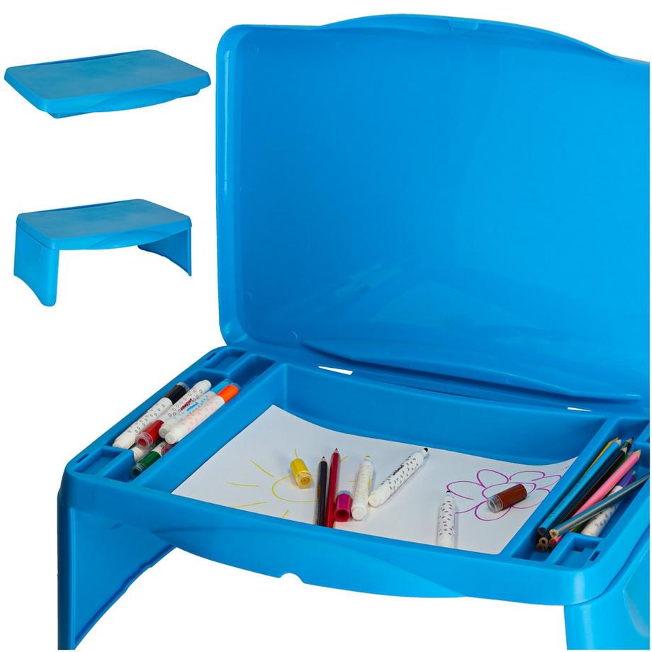 B2X  Table de voiture pour enfants avec compartiment de rangement bleu 